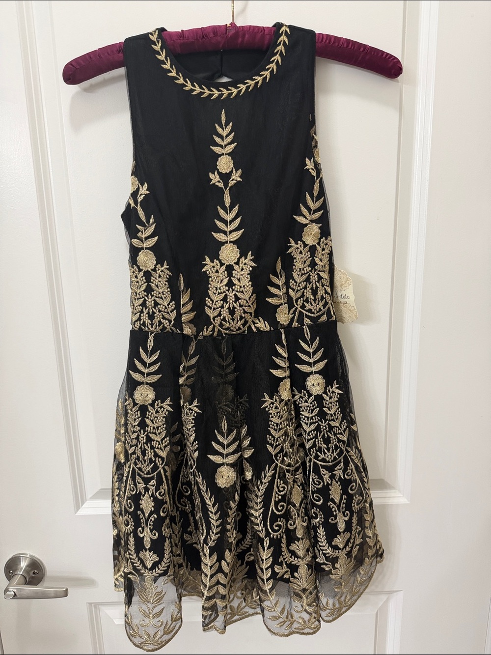 Altar'd State Black Dress with Gold Embroidered Floral Motif